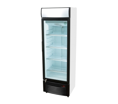 MESSE Kühlschrank mit Glastür groß 230 V,  0,3 kW 62x197x60 cm  305 Liter, schwarz mit 5 Gitter